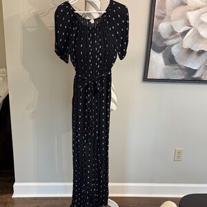 LOFT Dark Navy and White Patterned Jumpsuit